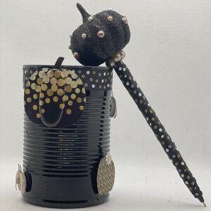 Black Pumpkin Writing Pen and Holder Set Handmade